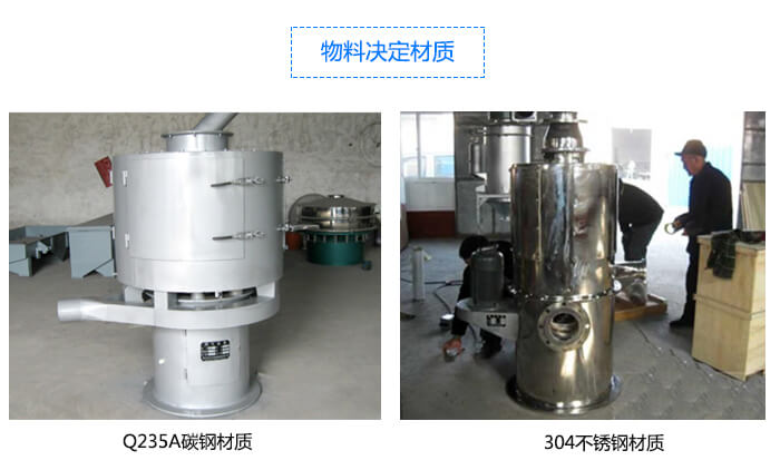 氣流篩材質分Q235A碳鋼材質,304不銹鋼材質。